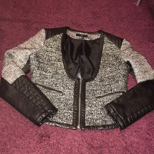 Knit/leather blazer